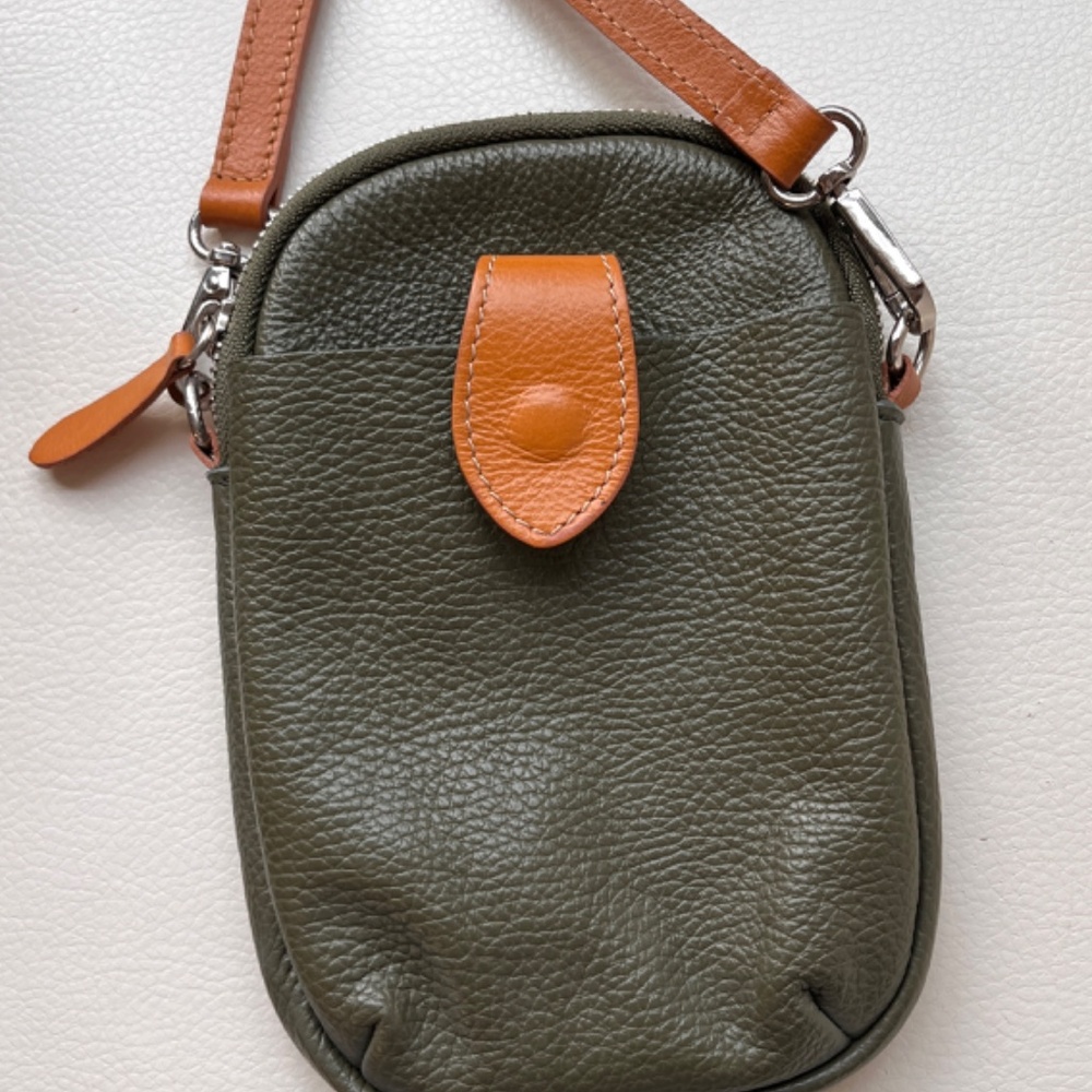 Divina Firenze Olive Pebbled Leather Small Crossbody Made In Italy - Picture 10 of 13